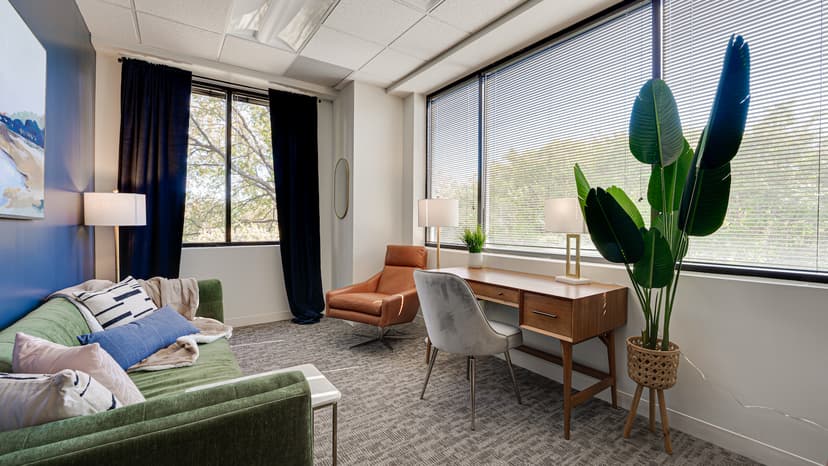 Frisco office with green sofa